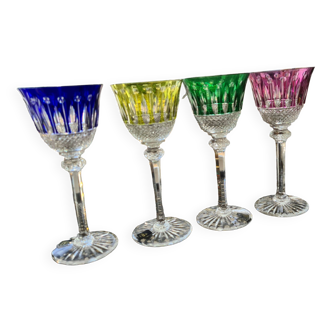 4 large Roemer colored crystal glasses Saint Louis model Tommy stamped