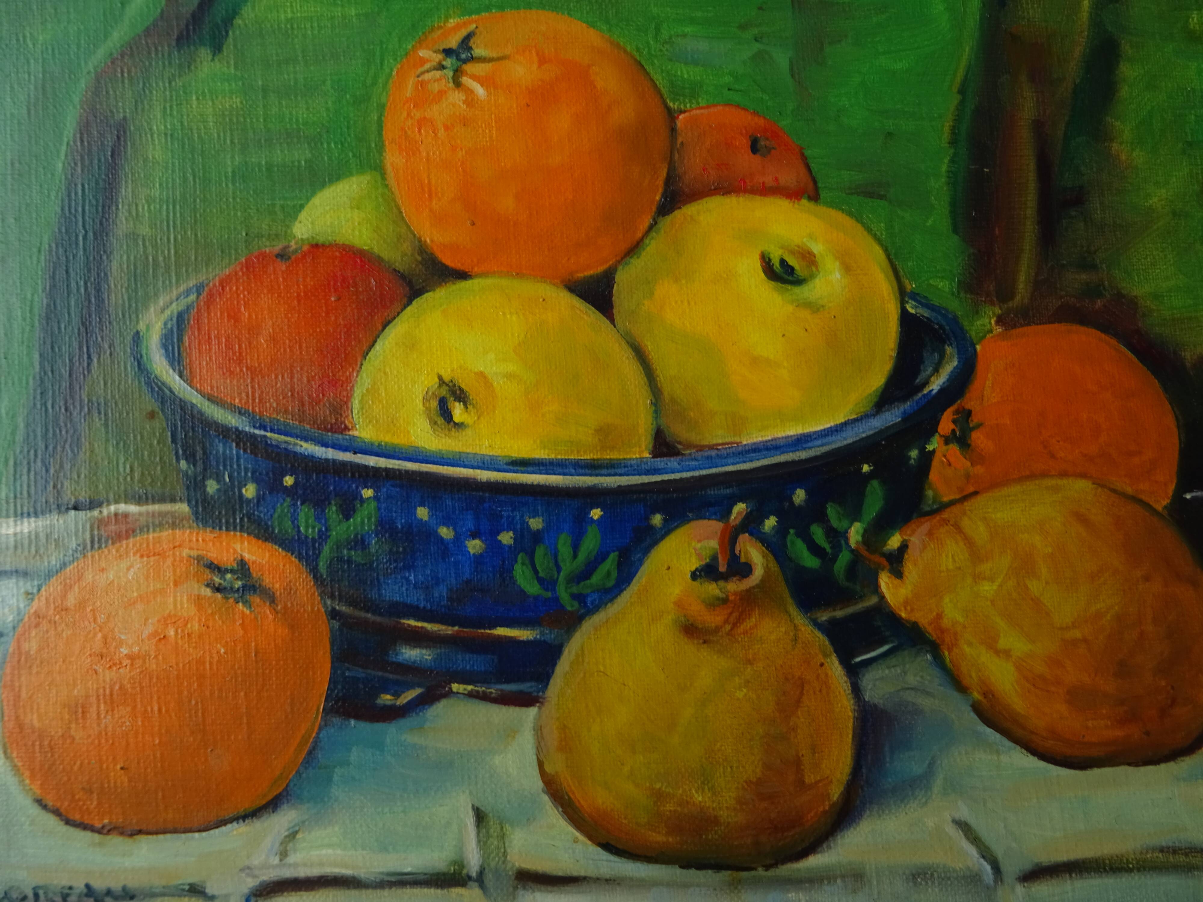 Still life painting with fruits canvas signed Pierre Moreau
