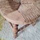 Tripod stool "Bobbin" style, turned wood and straw.
