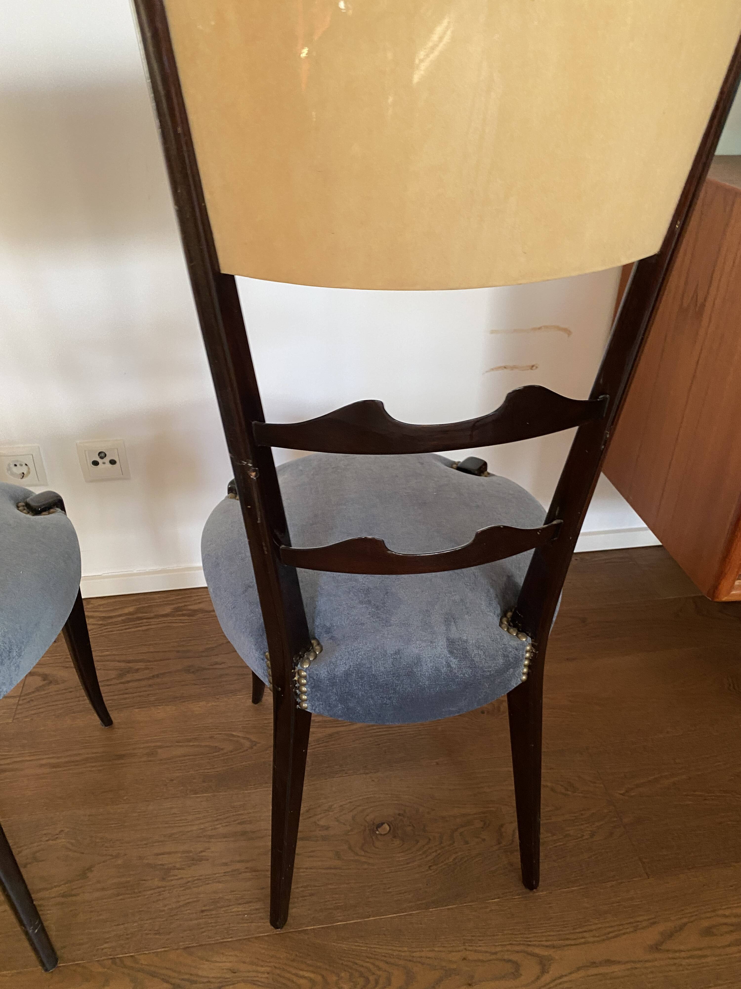 Set of four Italian Mid-Century Modern High Back dining chairs by Aldo Tura