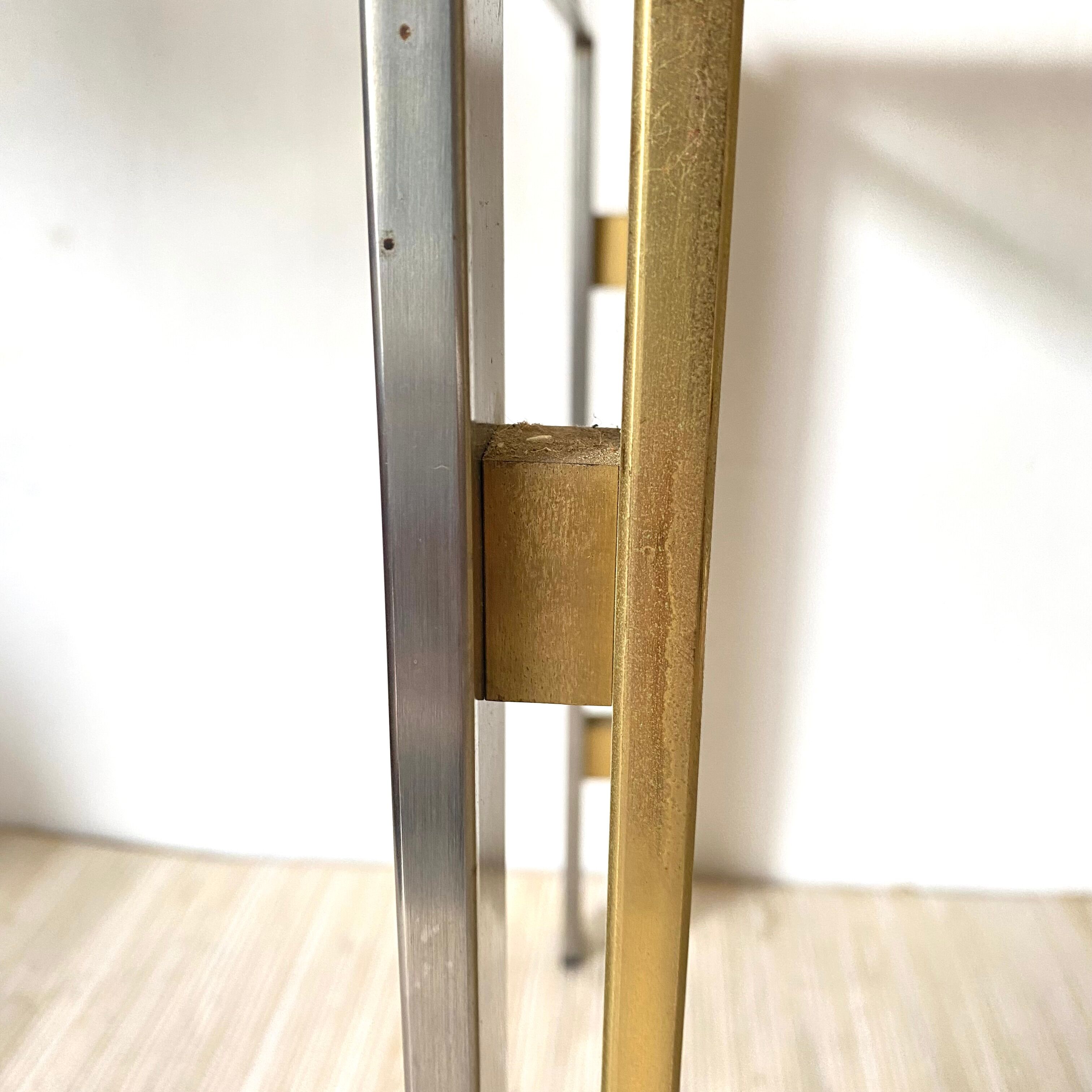 Side table, end of sofa in smoked glass and metal, 70s.