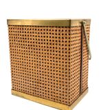 Hollywood regency brass and Vienna straw magazine rack,  Italy 1970