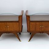Pair of Art Deco Italian Briar Walnut Bedside Tables, 1930s