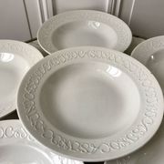 Set of 6 hollow plates Digoin Sarreguemines model Alphabet relief white 40s