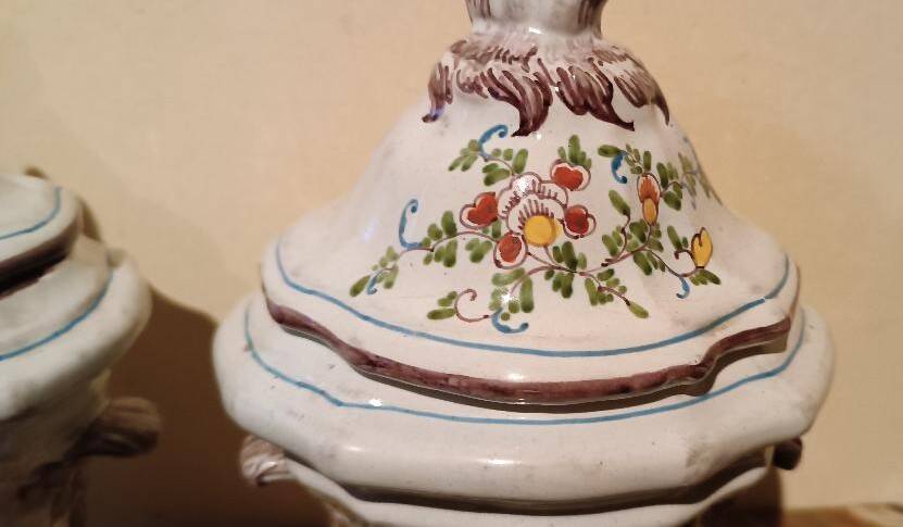 Pair of decorated earthenware vases, 18th century, France