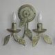 Pair of Vintage Italian Double Wall Lights Leaf Detail Green & Gold Finish