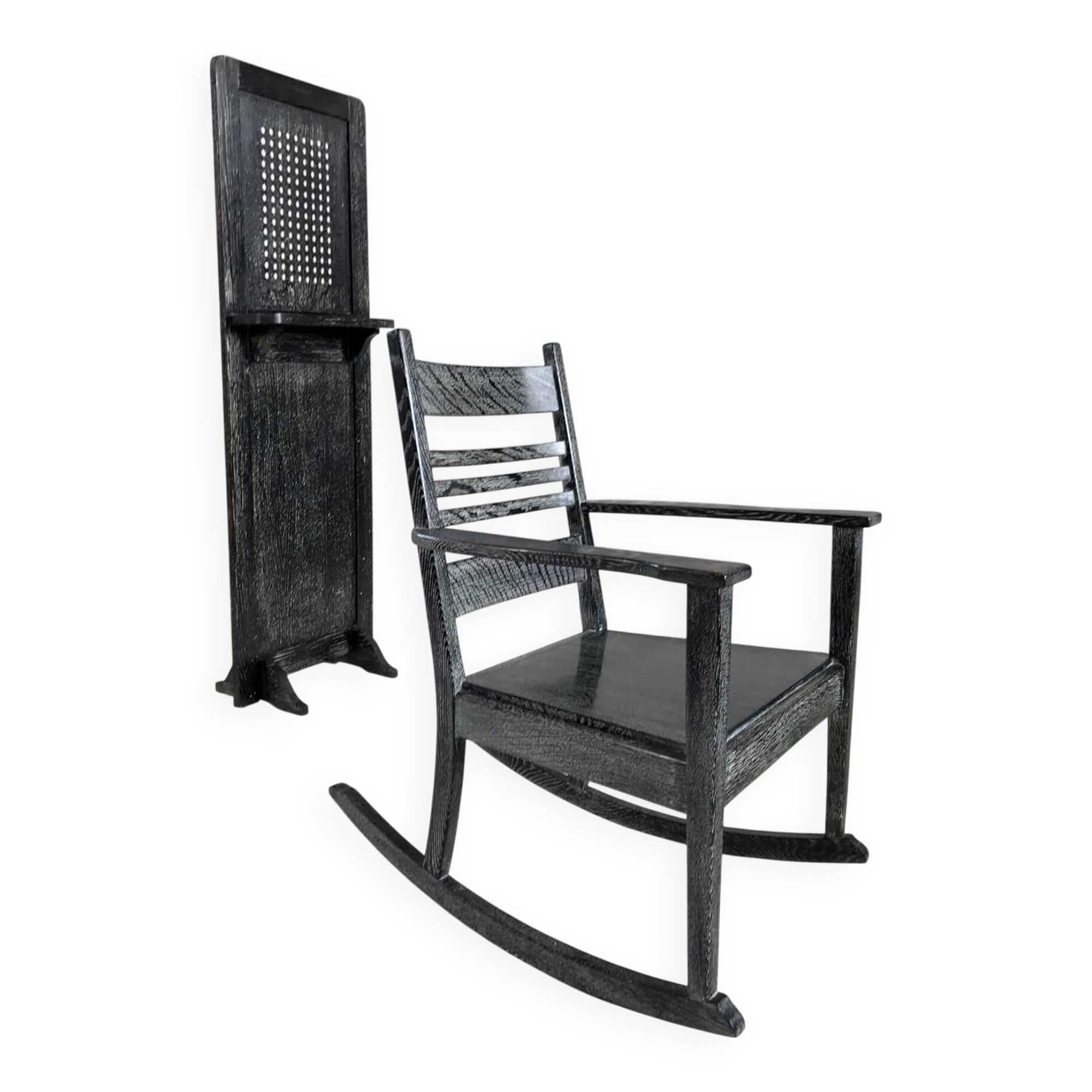 Baker and Co. rocking chair and traveling confessional, 1930s