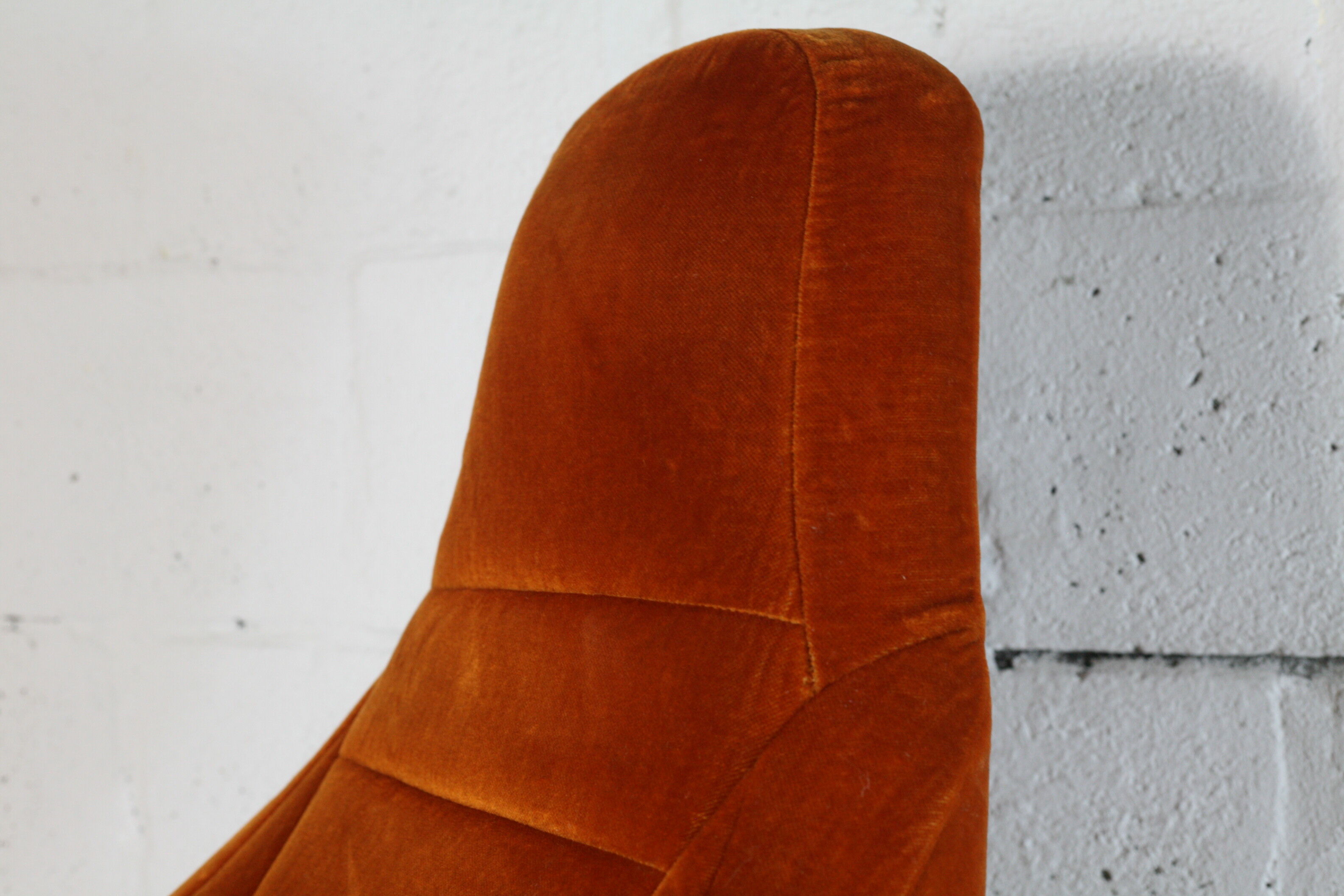 Space age chair, fiberglass, orange velvet, circa 1970s