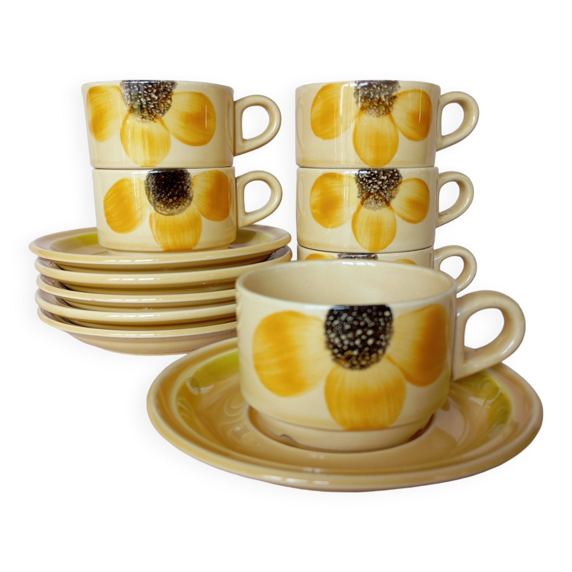 6 Gien "Sun" coffee cups