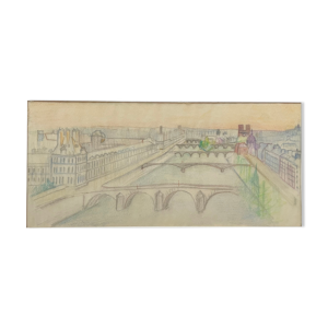 Tableau dessin vue de paris sur