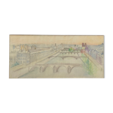 Tableau dessin vue de paris sur la seine et ses ponts