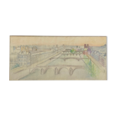 Tableau dessin vue de paris sur la seine et ses ponts