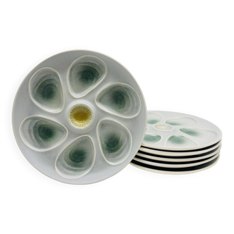 Assiette à huîtres en porcelaine blanche 6 portions 23,5cm