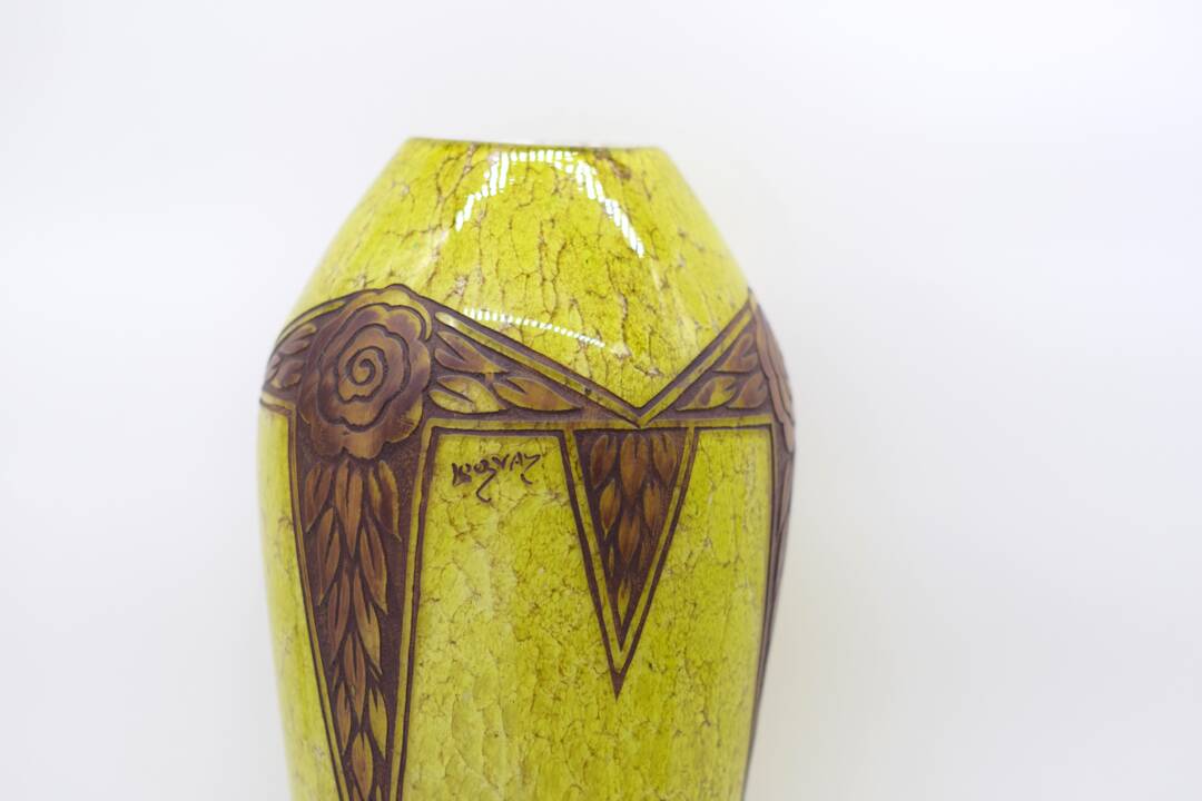 Set 2 Rare Vase Ovoïde signé F-T Legras Pare de verre Art deco 1930