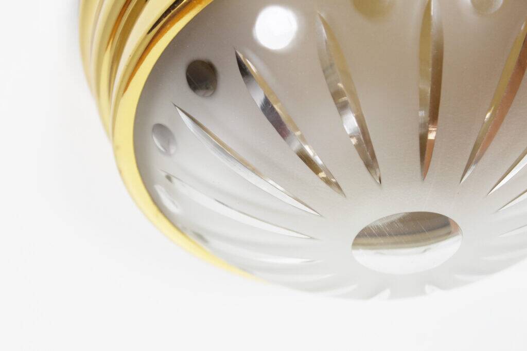 Single vintage brass ceiling light with glass globe