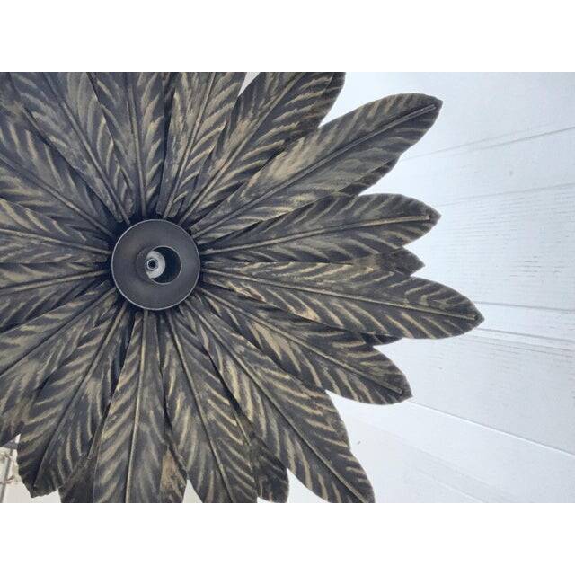 Contemporary Florentine Wrought Iron Brunito and Gold Leaves Pendant