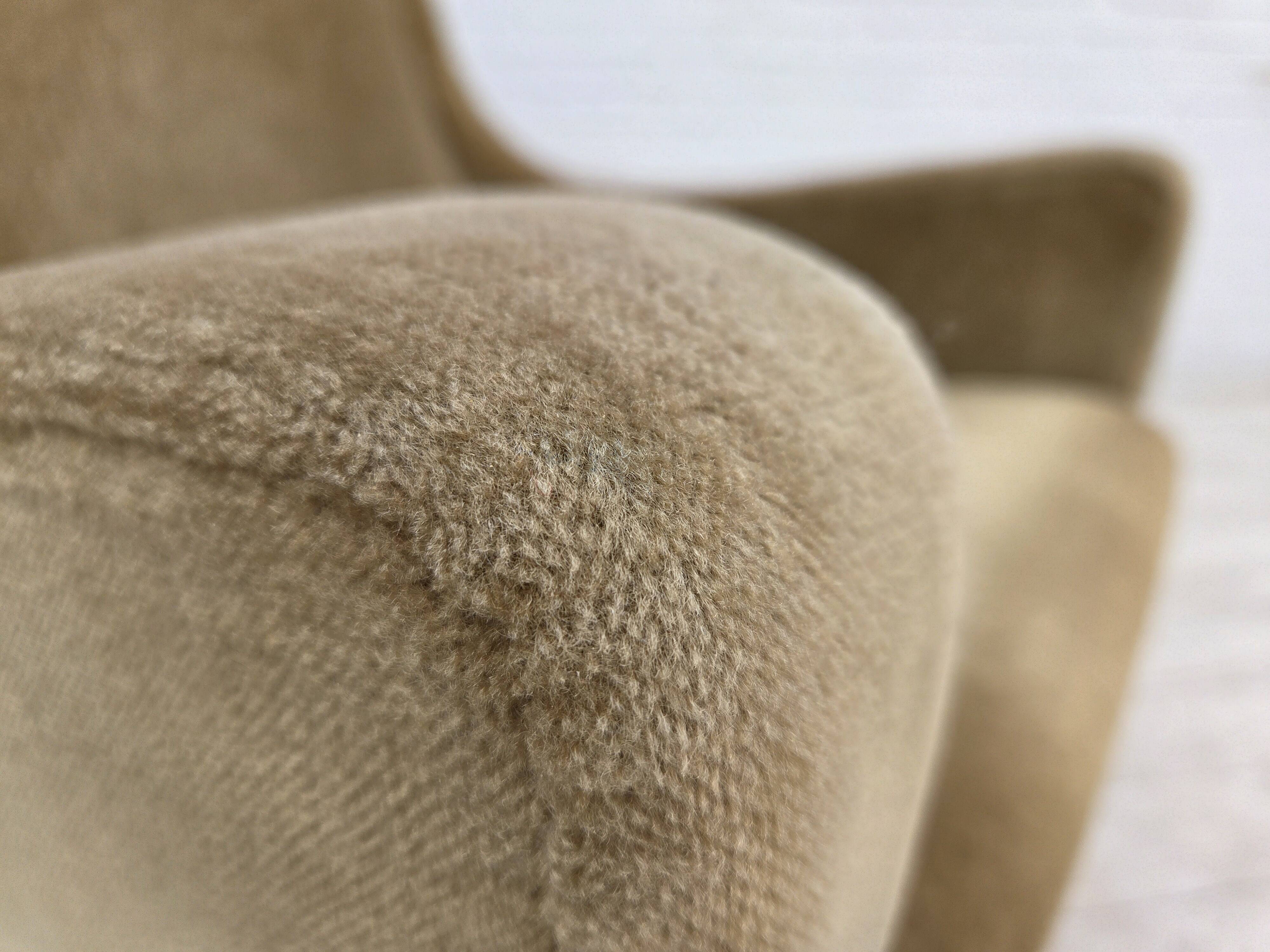 1970s, Danish armchair, original green furniture velour, teak wood legs.