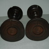 Pair of mahogany turned wood candlesticks