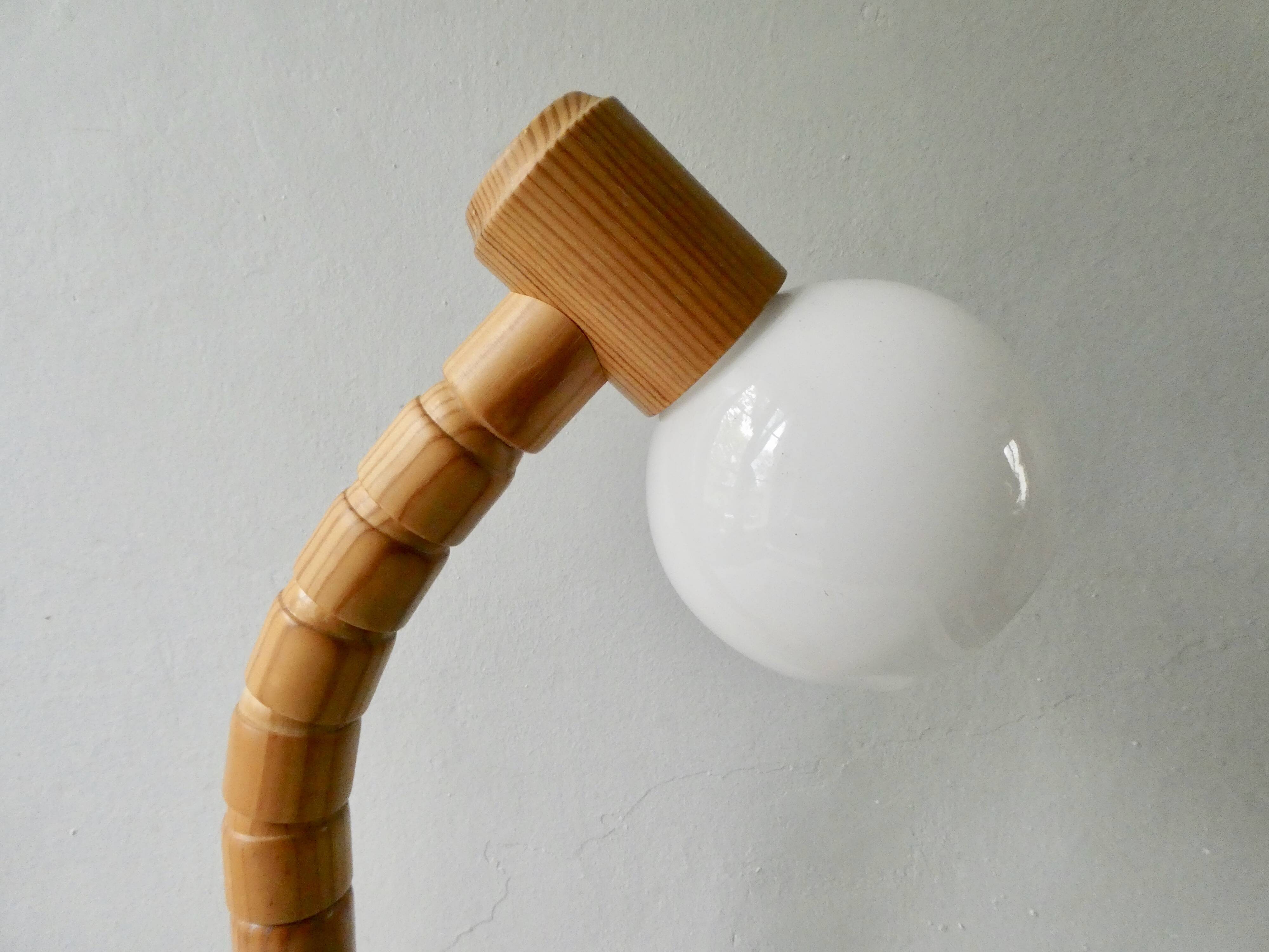 Pine articulated lamp with opaline, Scandinavian style, 70s