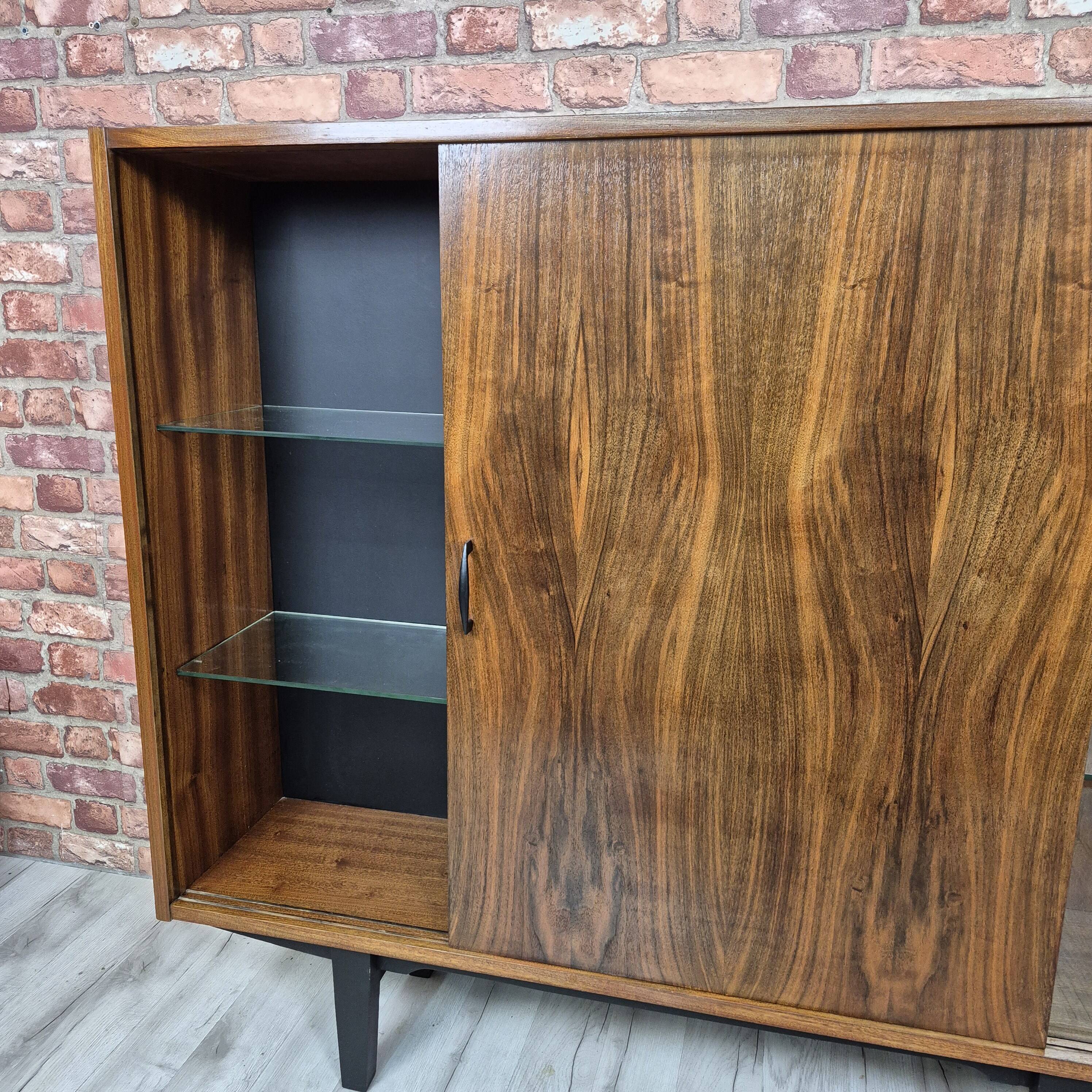 Restored "Violetta" Display Cabinet in Walnut & Mahogany – Poland 1960s