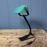 Erpé banker’s lamp with a turquoise enamel shade.