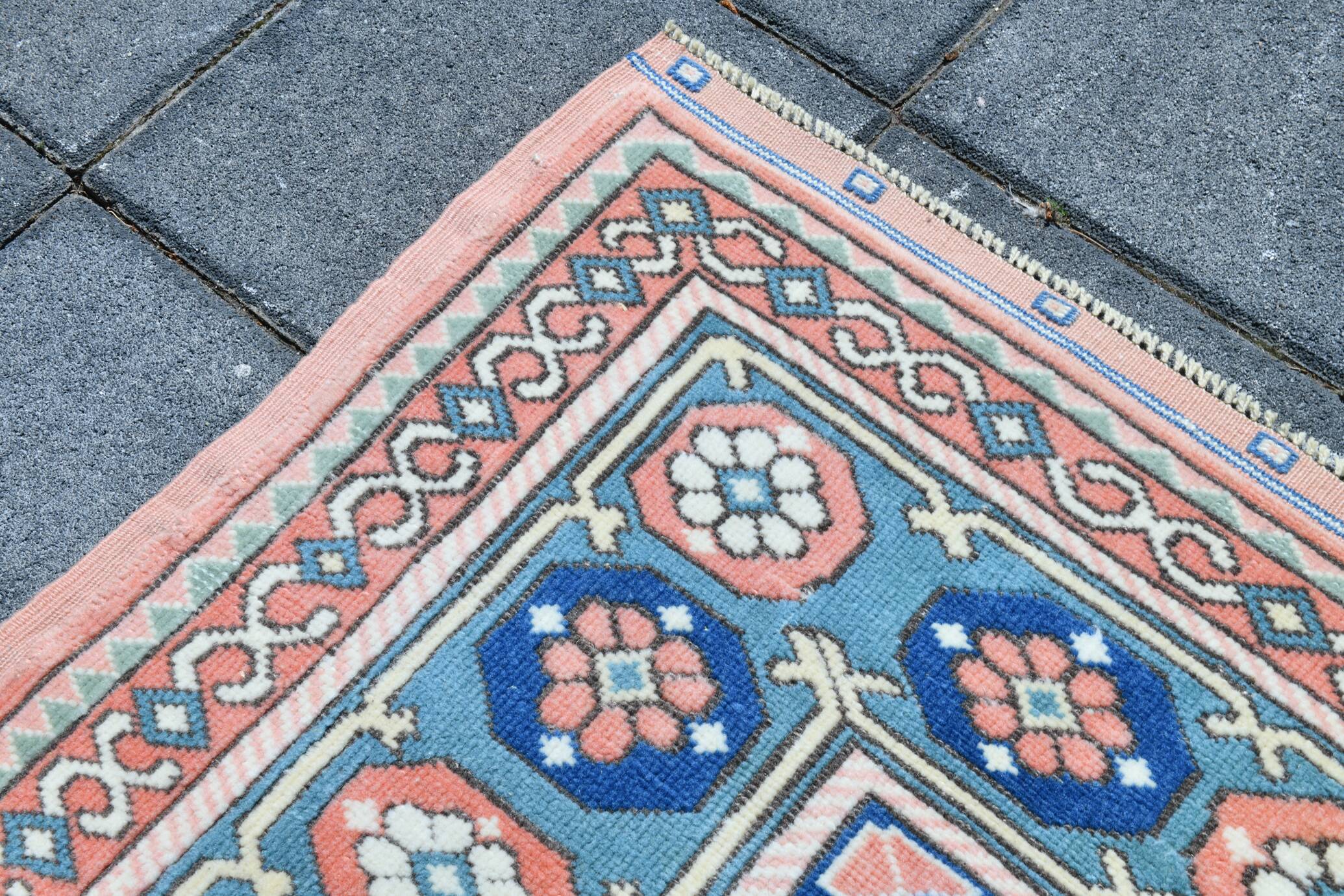 Powder Pink & Soft Blue Vintage Persian Rug, 166x209 Cm