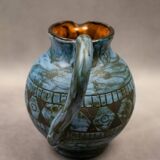 Blue ceramic pitcher with frieze by Jérôme Massier – Vallauris