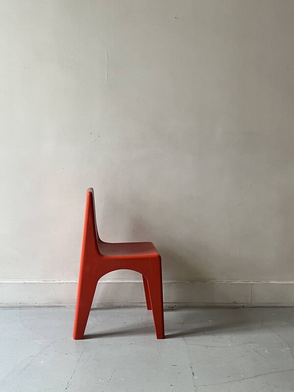 Kids chair plastic - chaise enfant orangé, design 1970