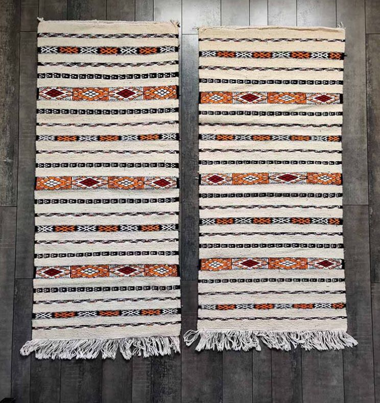 Moroccan ethnic white kilim carpet 70x150 cm