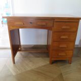 Vintage modernist desk - 5 drawers - shelf - 1950s - closure mechanism