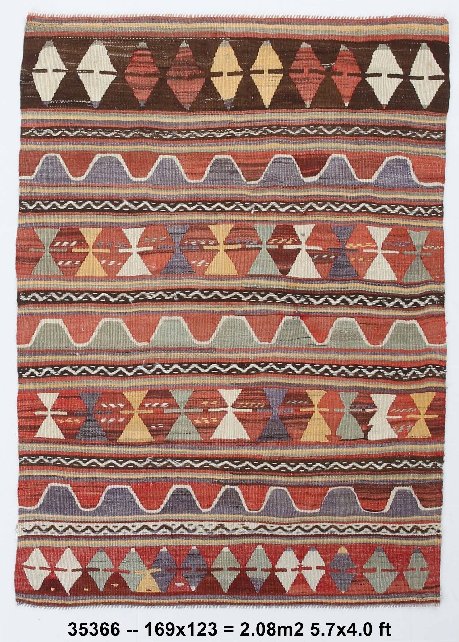 4x6 Green & Red Geometric Vintage Kilim Rug, 123x169Cm