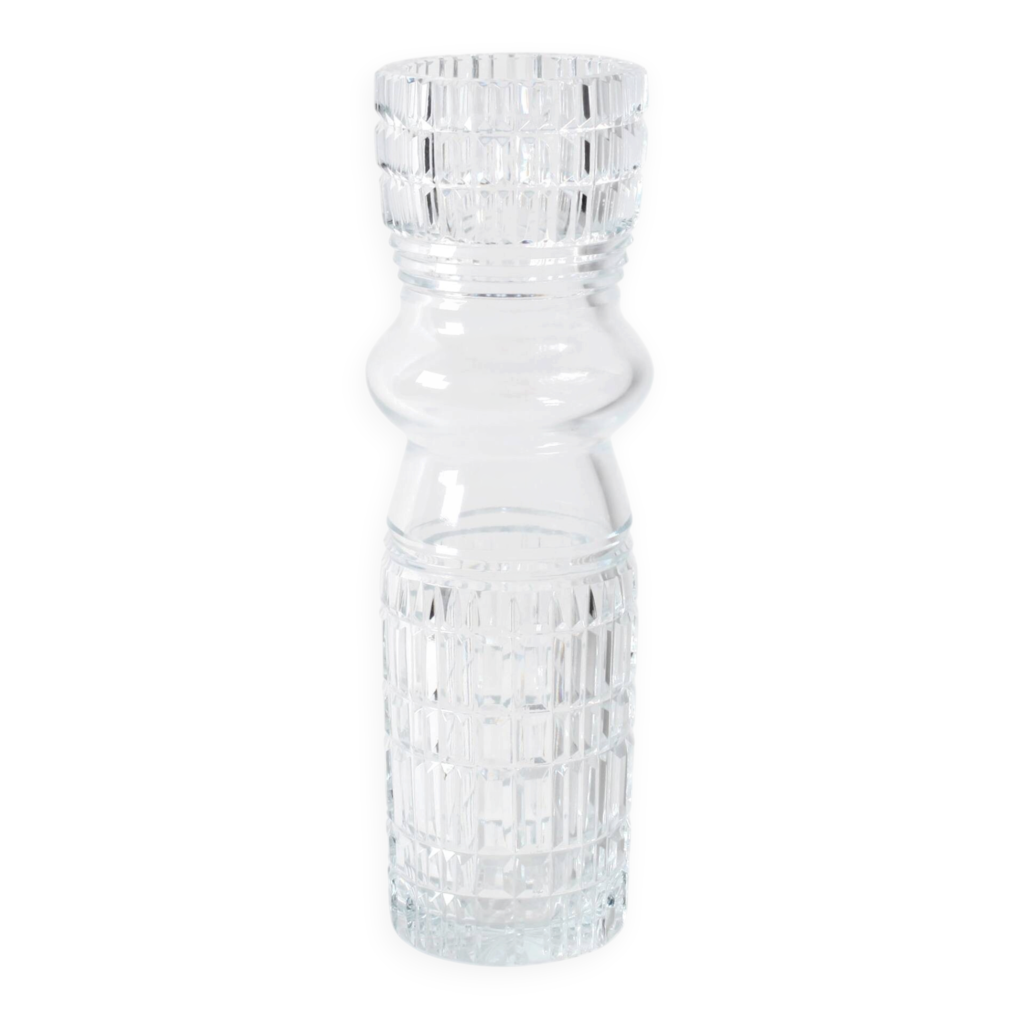 Tall and Solid Clear Crystal Glass Vase / Florence / Italy / 1960s