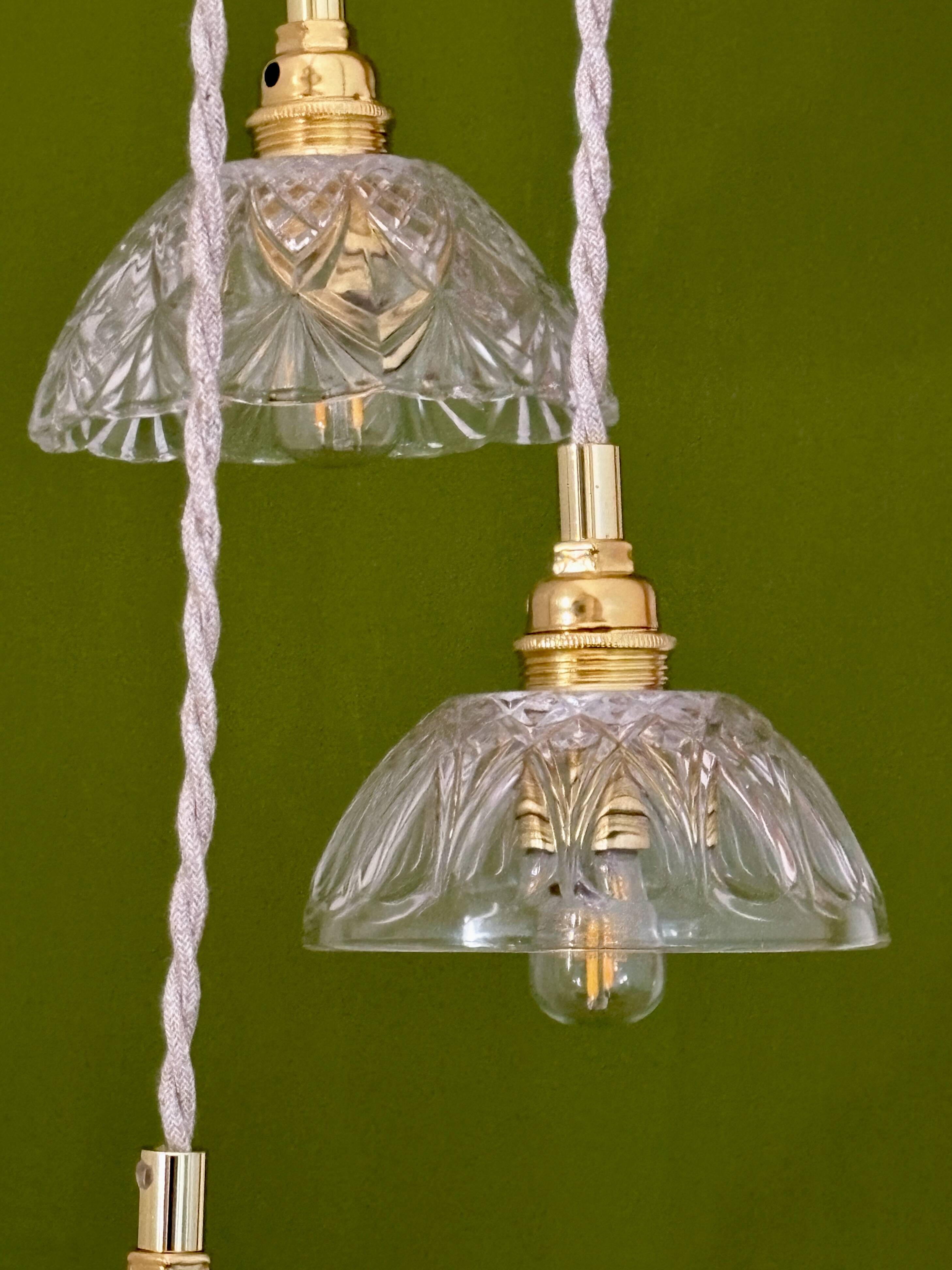 Vintage triple suspension lampshade in cut glass - tableware collection