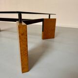 Old coffee table in glass and magnifying glass, French design Paul Michel, year 70