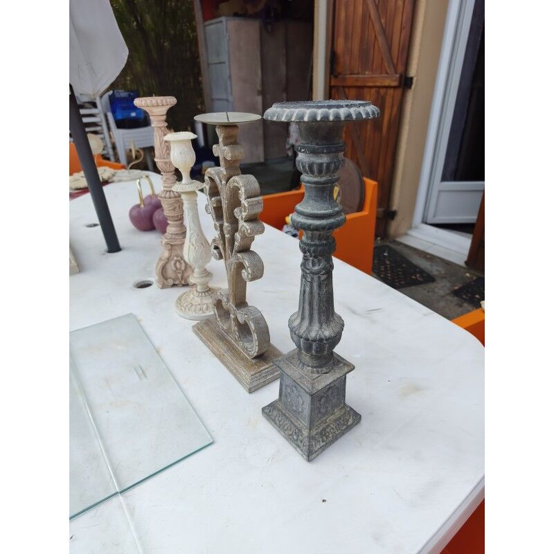4 wooden candle holders