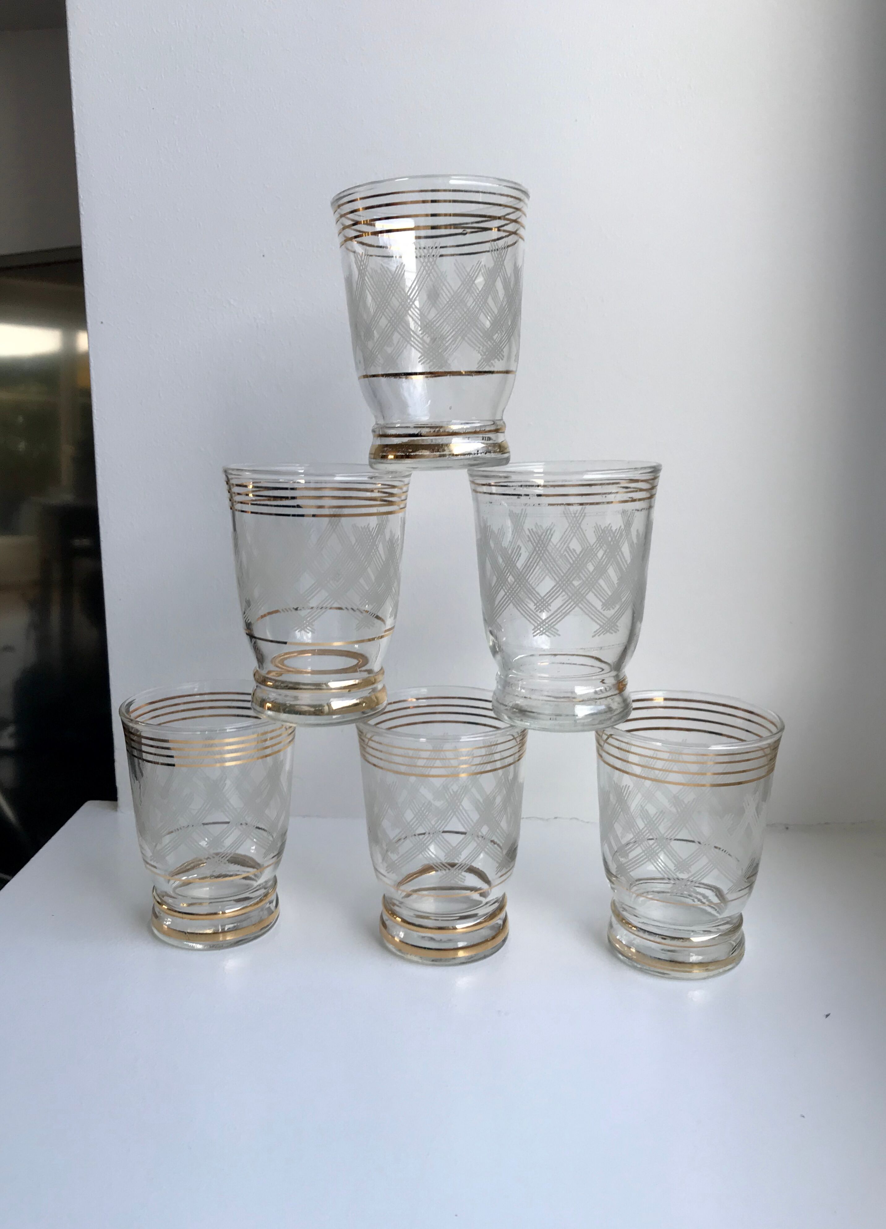 Set of 6 engraved cups and golden spirals 50-60s