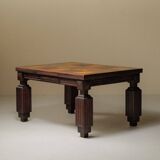 Art Deco table or desk, solid oak and marquetry, France 1930