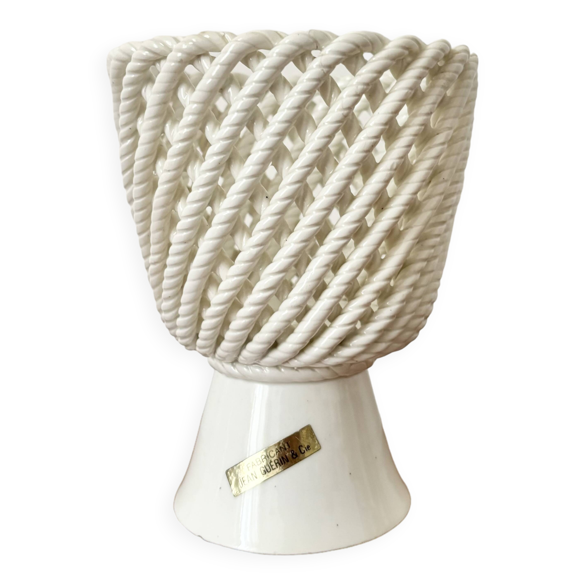 Vintage ceramic openwork vase & cache pot