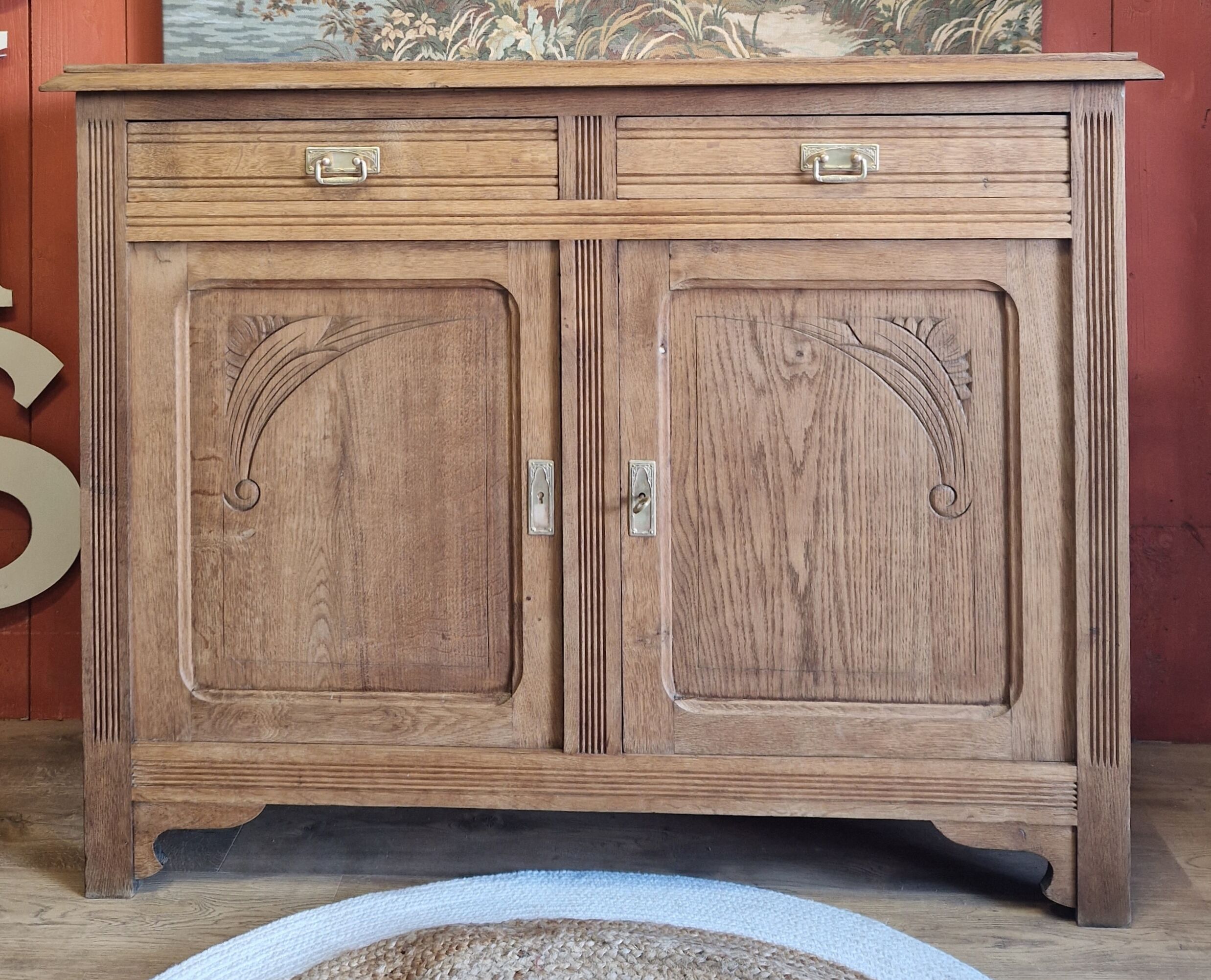Sideboard two doors two drawers in renovated oak art deco style