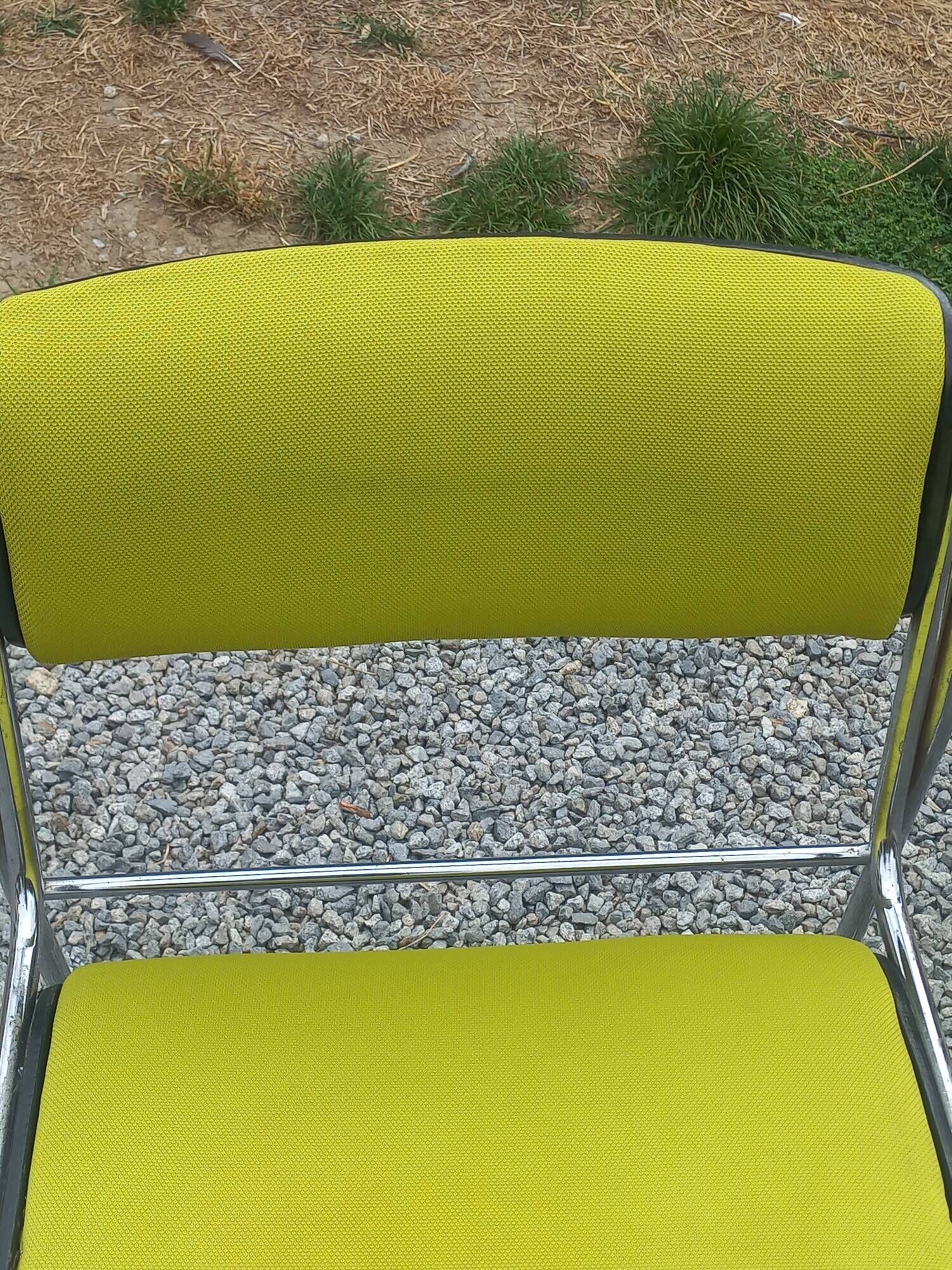 Set of 6 designer chairs with wooden seats and backs, chrome legs.