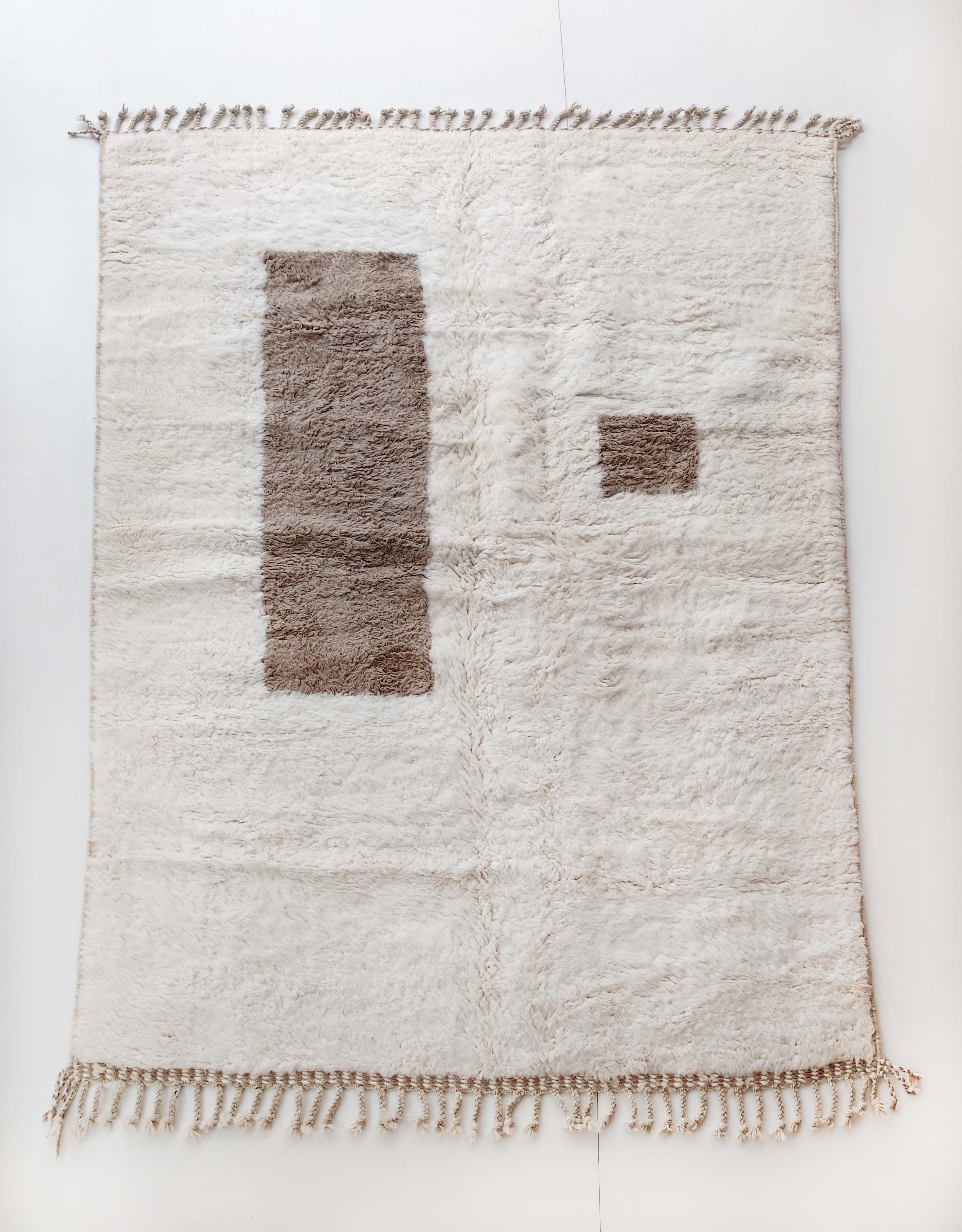 Moroccan Berber carpet Beni ouarain ecru with brown patterns 233x169cm