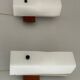 Mid-century wall lights in white plexiglass with a wooden base, 1960s, Germany.