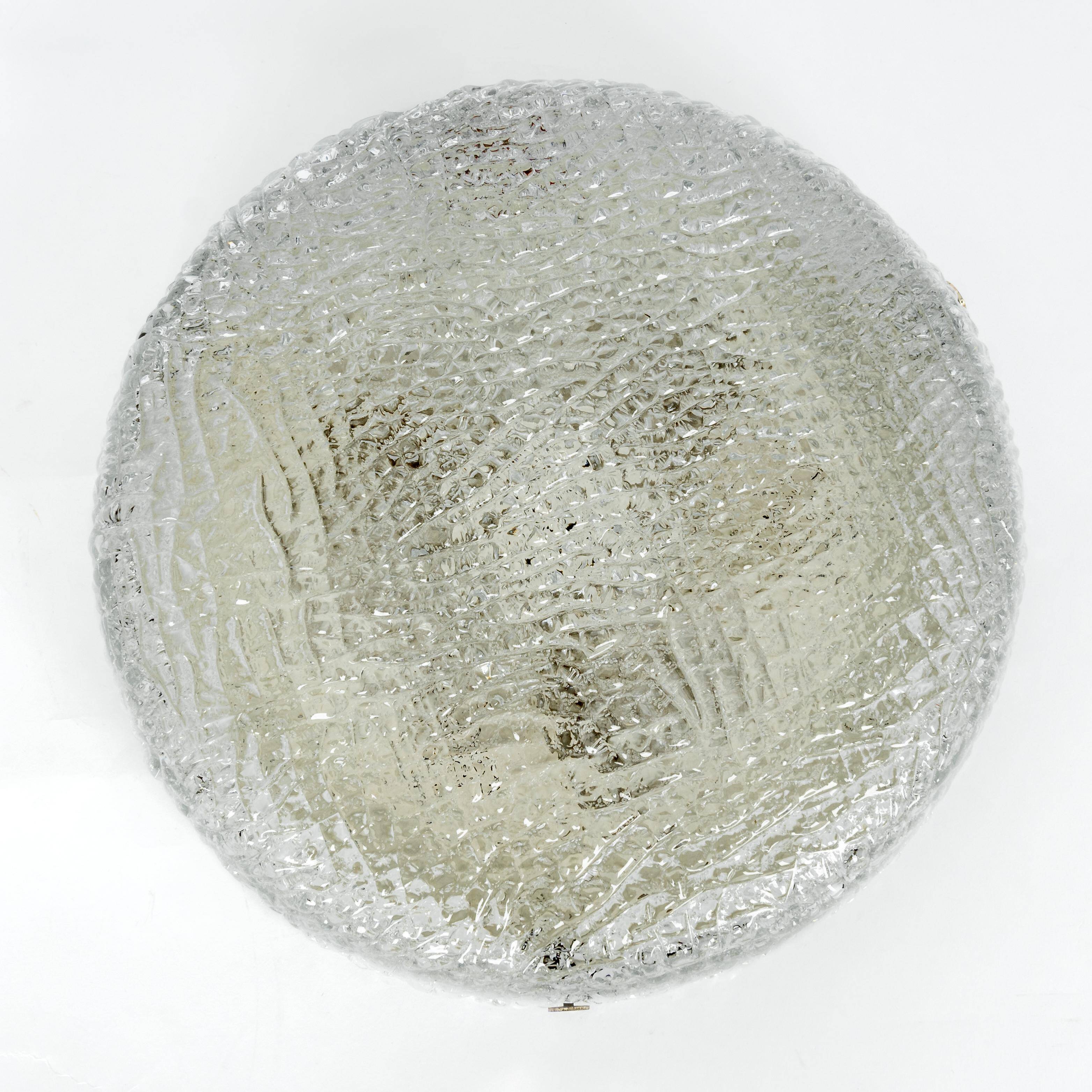 Round Frosted Glass Ceiling Light Murano, Kaiser, Germany, 1970s