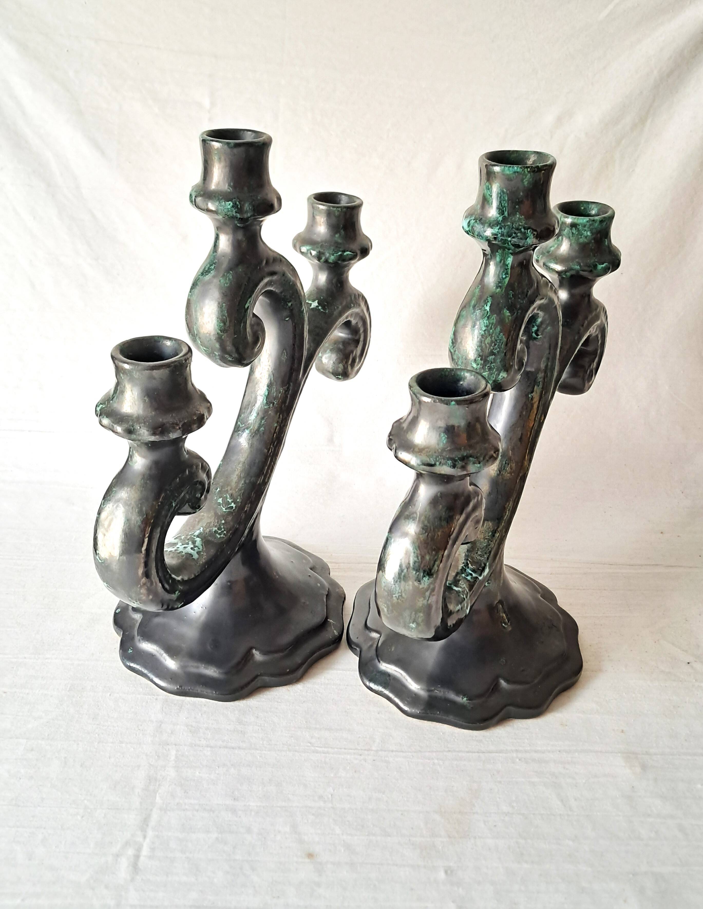 Pair of Large Vintage Ceramic Candelabras by Sars Potteries Maine