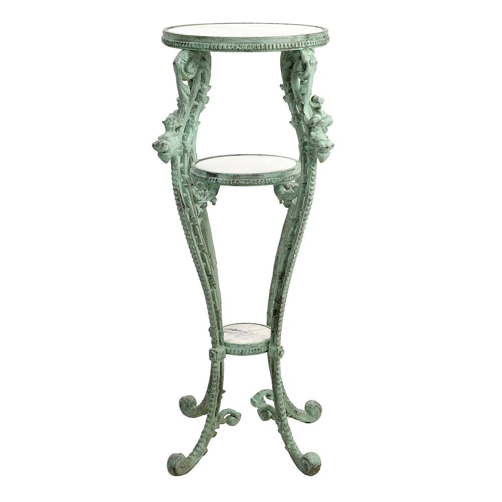 Patinated cast iron harness with marble tops