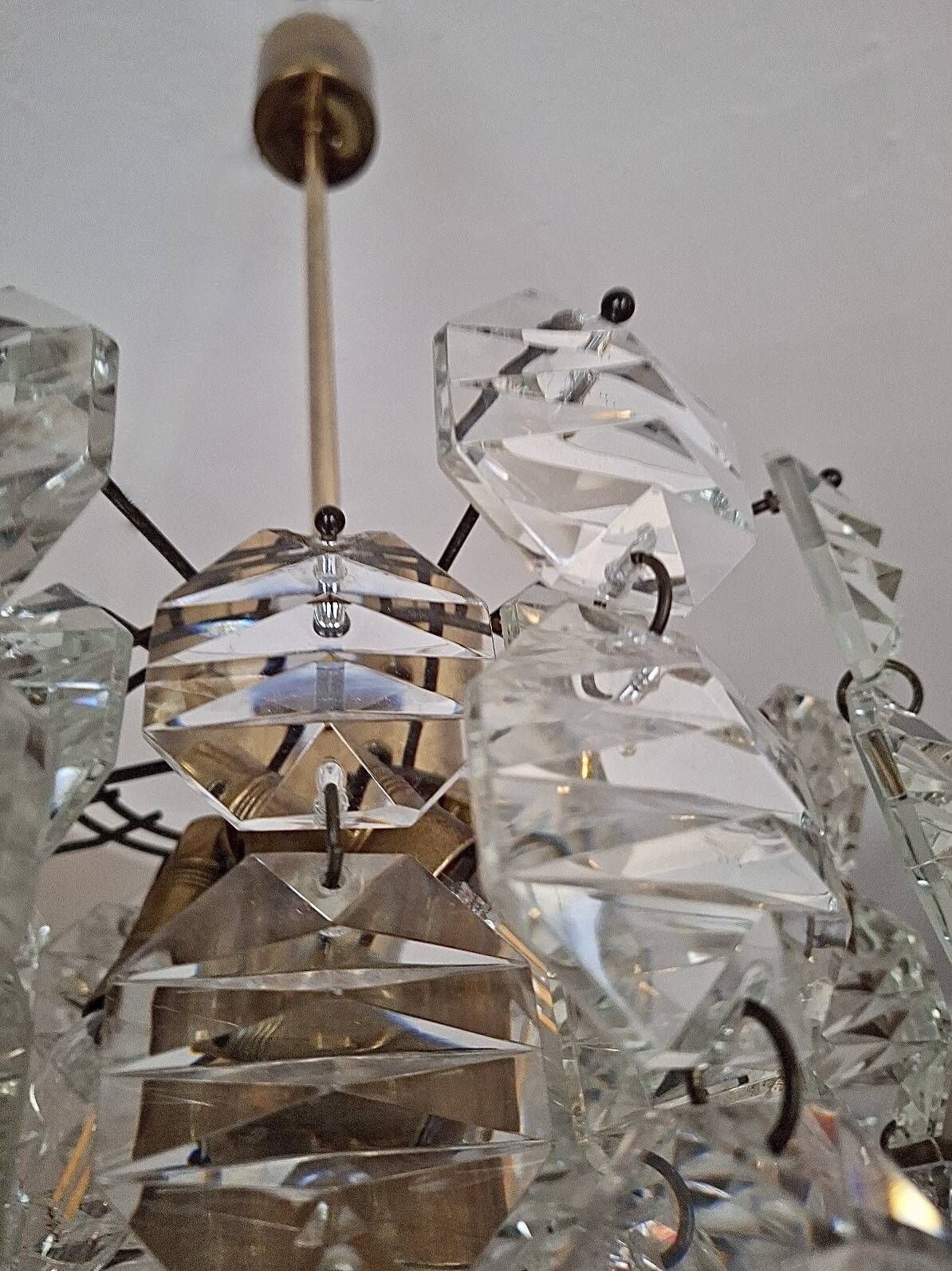 Kinkeldey brass and faceted glass 3-level chandelier, 1960s
