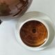 Vintage brown glazed earthenware teapot, mid-century sculptural decor.