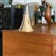 Commode en bois et rotin vintage pieds compas
