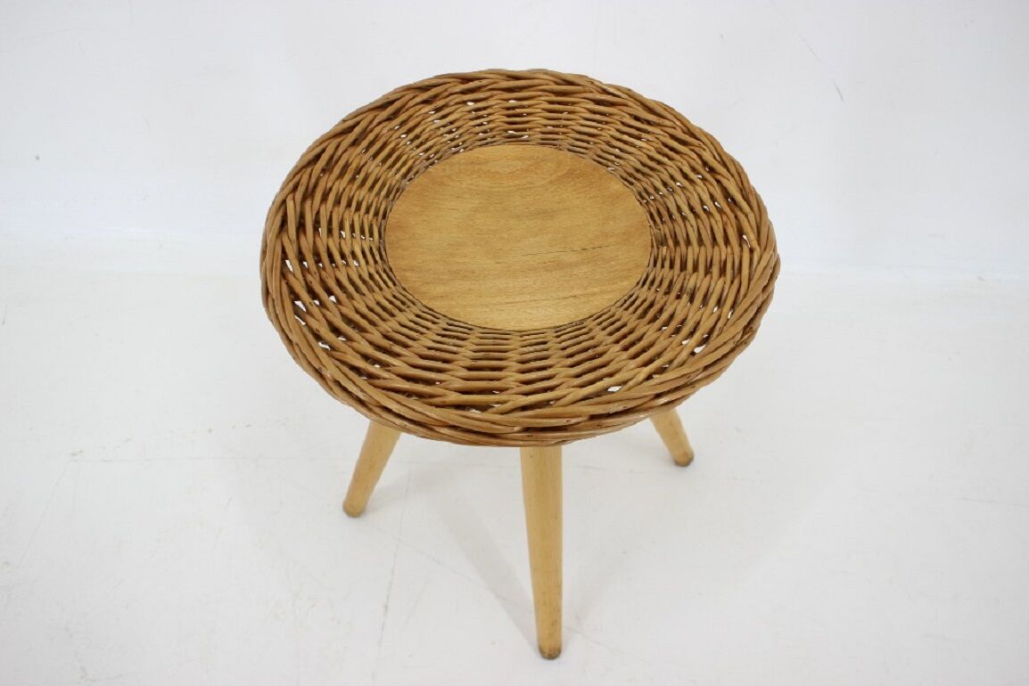1970 Jan Kalous Beech an Rattan Side Table by ULUV,Czechoslovakia