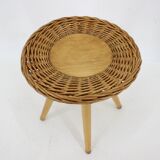 1970 Jan Kalous Beech an Rattan Side Table by ULUV,Czechoslovakia